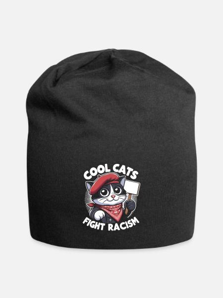 Cats fight against racism anti-racism - Jersey Beanie - black
