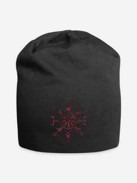 Aegishjalmur mit verzierungen, nordisch, wikinger - Jersey-Beanie - Schwarz