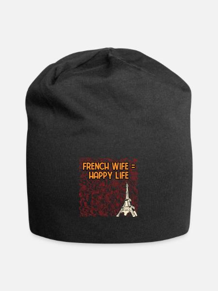 French Wife Happy Life Anniversary Husband - Jersey-Beanie - Schwarz