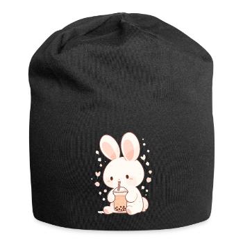 Kawaii Hase trinkt Boba Bubble Tea Chibi - Jersey-Beanie - Schwarz - Vorne