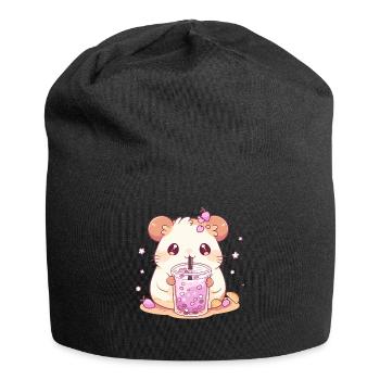 Kawaii Hamster trinkt Boba Bubble Tea Chibi - Jersey-Beanie - Schwarz - Vorne