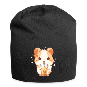 Kawaii Hamster trinkt Boba Bubble Tea Chibi - Jersey-Beanie - Schwarz - Vorne