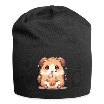 Kawaii Hamster trinkt Boba Bubble Tea Chibi - Jersey-Beanie - Schwarz - Vorne