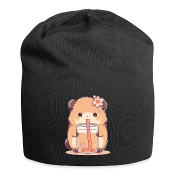 Kawaii Hamster trinkt Boba Bubble Tea Chibi - Jersey-Beanie - Schwarz - Vorne