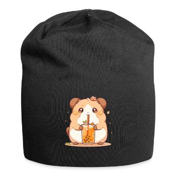 Kawaii Hamster trinkt Boba Bubble Tea Chibi - Jersey-Beanie - Schwarz - Vorne
