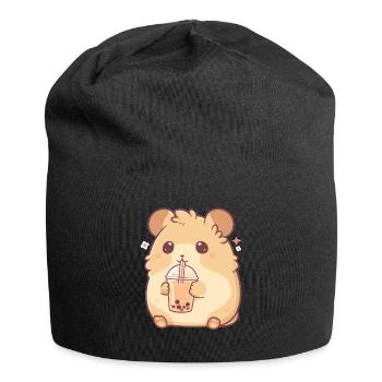 Kawaii Hamster trinkt Boba Bubble Tea Chibi - Jersey-Beanie - Schwarz - Vorne
