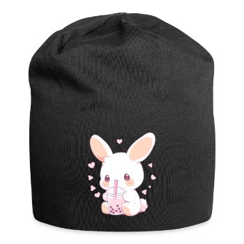 Kawaii Hase trinkt Boba Bubble Tea Chibi - Jersey-Beanie - Schwarz - Vorne