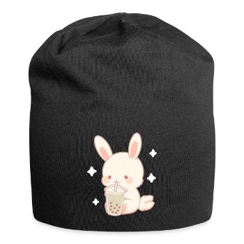 Kawaii Hase trinkt Boba Bubble Tea Chibi - Jersey-Beanie - Schwarz - Vorne