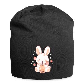Kawaii Hase trinkt Boba Bubble Tea Chibi - Jersey-Beanie - Schwarz - Vorne