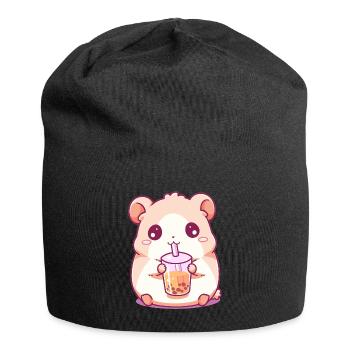 Kawaii Hamster trinkt Boba Bubble Tea Chibi - Jersey-Beanie - Schwarz - Vorne