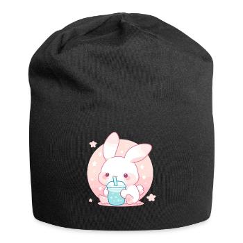 Kawaii Hase trinkt Boba Bubble Tea Chibi - Jersey-Beanie - Schwarz - Vorne