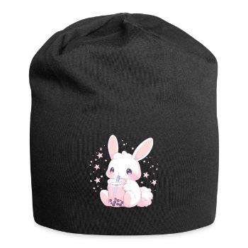 Kawaii Hase trinkt Boba Bubble Tea Chibi - Jersey-Beanie - Schwarz - Vorne