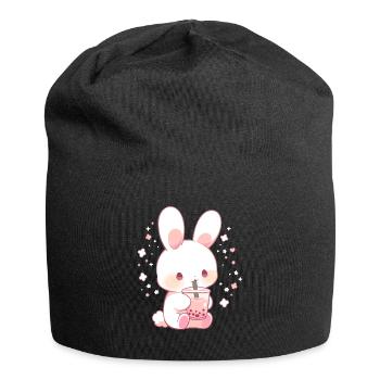 Kawaii Hase trinkt Boba Bubble Tea Chibi - Jersey-Beanie - Schwarz - Vorne