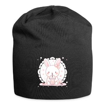 Kawaii Hase trinkt Boba Bubble Tea Chibi - Jersey-Beanie - Schwarz - Vorne