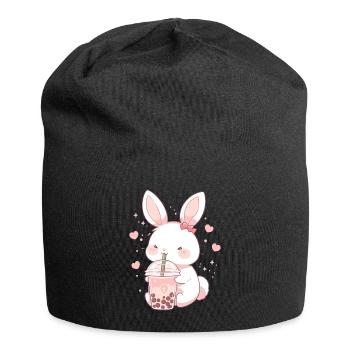 Kawaii Hase trinkt Boba Bubble Tea Chibi - Jersey-Beanie - Schwarz - Vorne