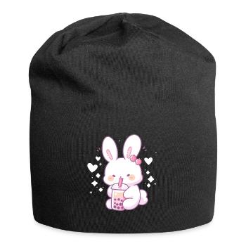 Kawaii Hase trinkt Boba Bubble Tea Chibi - Jersey-Beanie - Schwarz - Vorne