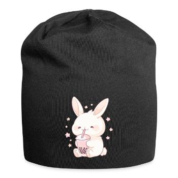 Kawaii Hase trinkt Boba Bubble Tea Chibi - Jersey-Beanie - Schwarz - Vorne
