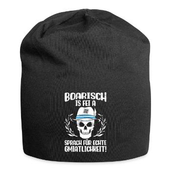 Boarisch is fei a Sprach für Gmiatlichkeit - Jersey-Beanie - Schwarz - Vorne