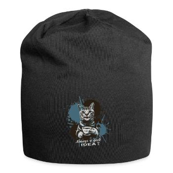 Katze mit Kaffee, Kaffee ist immer eine gute Idee - Jersey-Beanie - Schwarz - Vorne