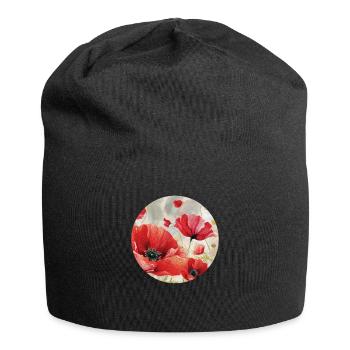 Pavot, Flore, Pavot, Floral, Coquelicot - Bonnet en jersey - noir - Devant