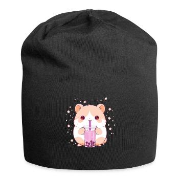 Kawaii Hamster trinkt Boba Bubble Tea Chibi - Jersey-Beanie - Schwarz - Vorne
