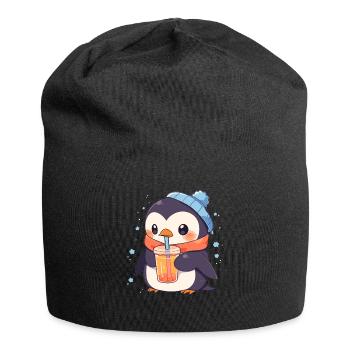 Kawaii Pinguin trinkt Boba Bubble Tea Chibi - Jersey-Beanie - Schwarz - Vorne