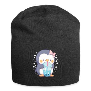 Kawaii Pinguin trinkt Boba Bubble Tea Chibi - Jersey-Beanie - Anthrazit - Vorne