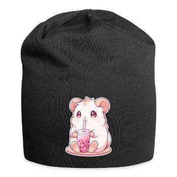 Kawaii Hamster trinkt Boba Bubble Tea Chibi - Jersey-Beanie - Schwarz - Vorne