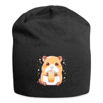 Kawaii Hamster trinkt Boba Bubble Tea Chibi - Jersey-Beanie - Schwarz - Vorne