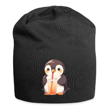 Kawaii Pinguin trinkt Boba Bubble Tea Chibi - Jersey-Beanie - Schwarz - Vorne
