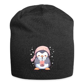 Kawaii Pinguin trinkt Boba Bubble Tea Chibi - Jersey-Beanie - Anthrazit - Vorne