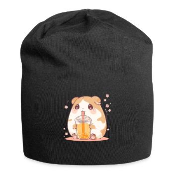 Kawaii Hamster trinkt Boba Bubble Tea Chibi - Jersey-Beanie - Schwarz - Vorne