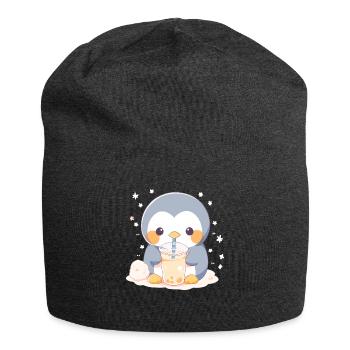 Kawaii Pinguin trinkt Boba Bubble Tea Chibi - Jersey-Beanie - Anthrazit - Vorne