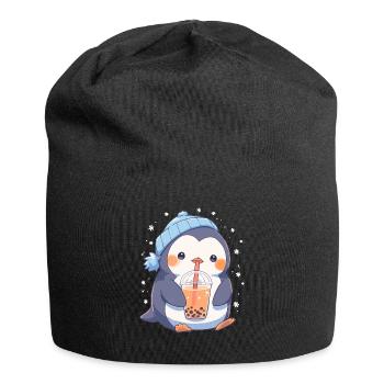 Kawaii Penguin Drinks Boba Bubble Tea Chibi - Jersey Beanie - black - Front