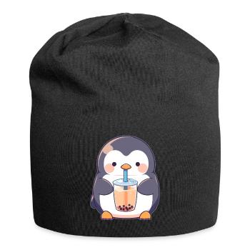 Kawaii Pinguin trinkt Boba Bubble Tea Chibi - Jersey-Beanie - Schwarz - Vorne