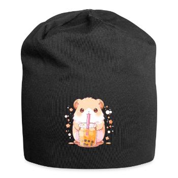 Kawaii Hamster trinkt Boba Bubble Tea Chibi - Jersey-Beanie - Schwarz - Vorne