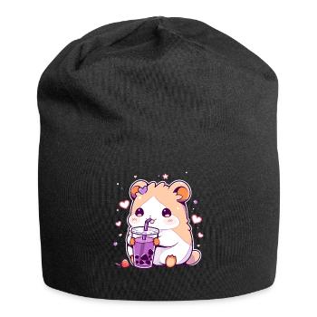 Kawaii Hamster trinkt Boba Bubble Tea Chibi - Jersey-Beanie - Schwarz - Vorne