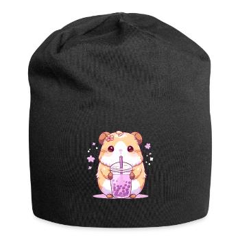Kawaii Hamster trinkt Boba Bubble Tea Chibi - Jersey-Beanie - Schwarz - Vorne