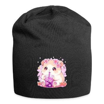 Kawaii Hamster trinkt Boba Bubble Tea Chibi - Jersey-Beanie - Schwarz - Vorne