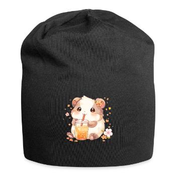 Kawaii Hamster trinkt Boba Bubble Tea Chibi - Jersey-Beanie - Schwarz - Vorne