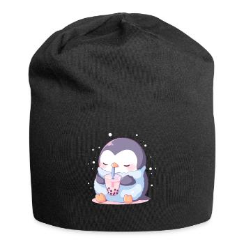 Kawaii Penguin Drinks Boba Bubble Tea Chibi - Jersey Beanie - black - Front
