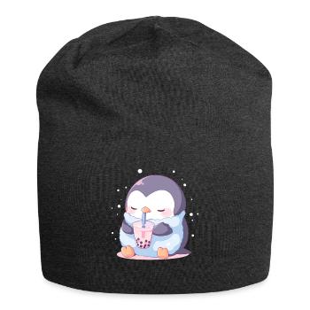 Kawaii Pinguin trinkt Boba Bubble Tea Chibi - Jersey-Beanie - Anthrazit - Vorne