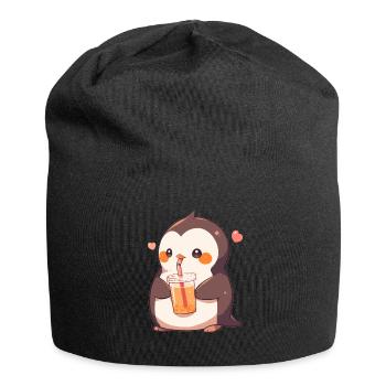 Kawaii Pinguin trinkt Boba Bubble Tea Chibi - Jersey-Beanie - Schwarz - Vorne