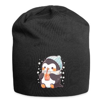 Kawaii Penguin Drinks Boba Bubble Tea Chibi - Jersey Beanie - black - Front