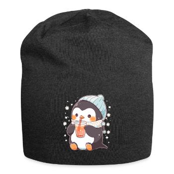 Kawaii Pinguin trinkt Boba Bubble Tea Chibi - Jersey-Beanie - Anthrazit - Vorne