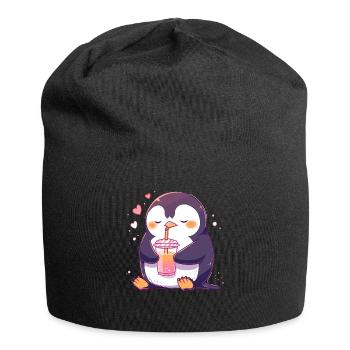 Kawaii Pinguin trinkt Boba Bubble Tea Chibi - Jersey-Beanie - Schwarz - Vorne