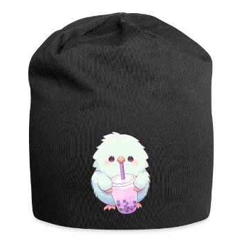 Kawaii Lovebird trinkt Boba Bubble Tea Chibi - Jersey-Beanie - Schwarz - Vorne