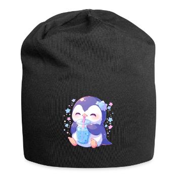 Kawaii Penguin Drinks Boba Bubble Tea Chibi - Jersey Beanie - black - Front