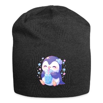 Kawaii Pinguin trinkt Boba Bubble Tea Chibi - Jersey-Beanie - Anthrazit - Vorne