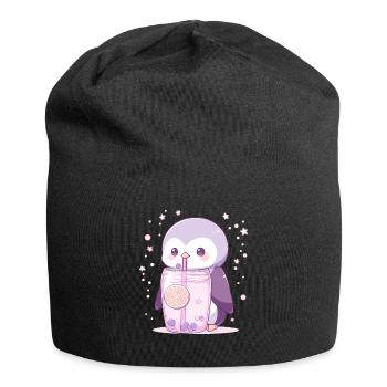 Kawaii Penguin Drinks Boba Bubble Tea Chibi - Jersey Beanie - black - Front